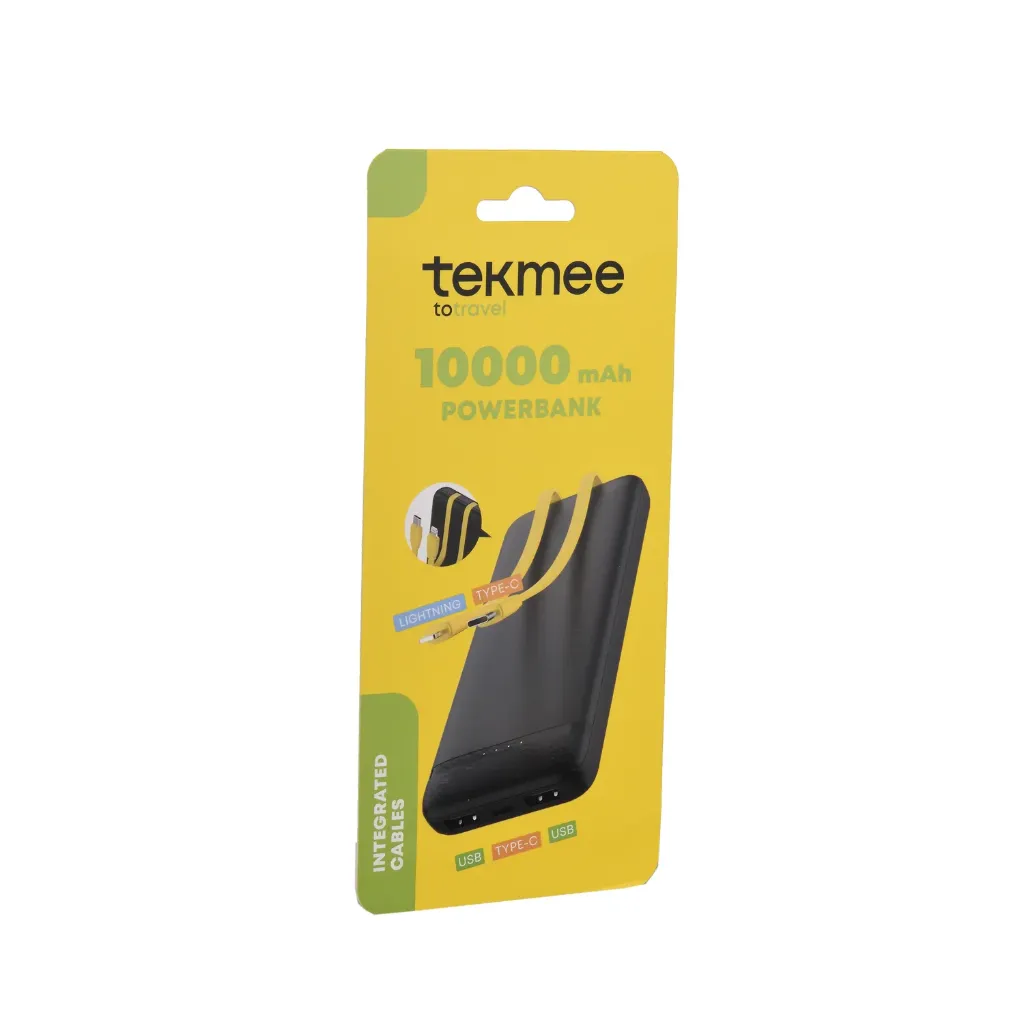 BATTERIE EXTERNE 10000 MAH CÂBLES INTÉGRÉ - Tekmee
