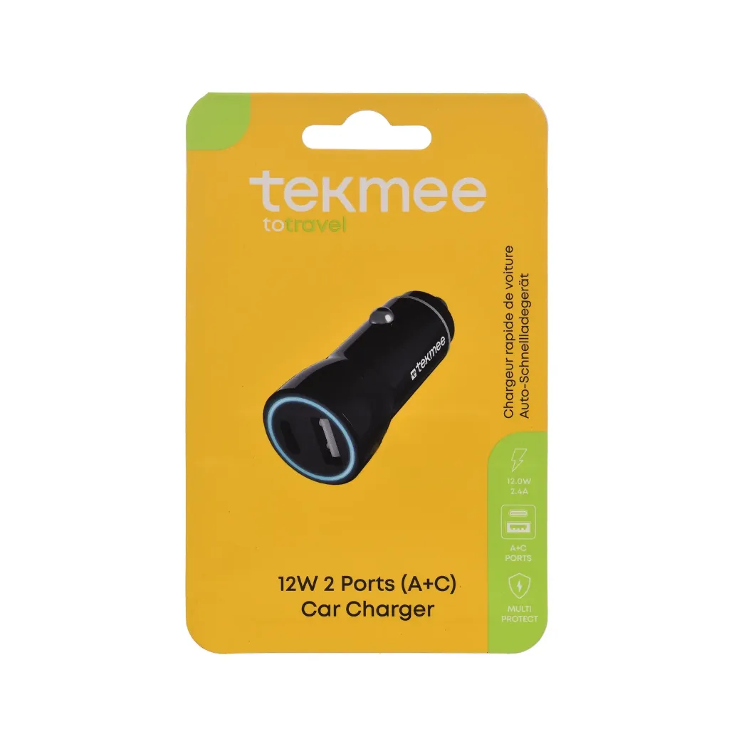 Allume-cigare noir USB-Type-C 12W 2 ports Tekmee