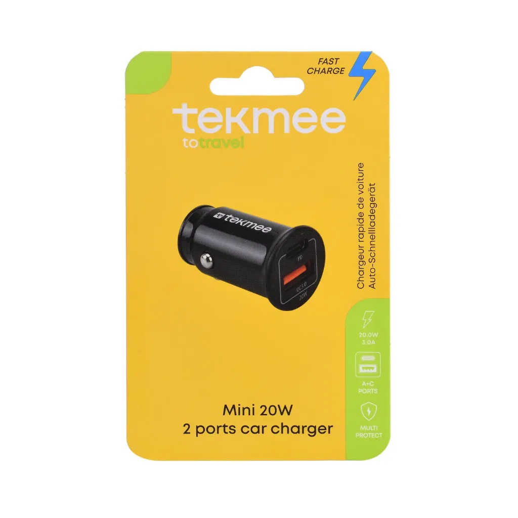 Allume-cigare mini noir USB-Type-C 20W 2 ports Tekmee